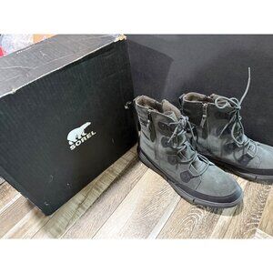 Sorel Explorer Boot Dual Zip WP Black Jet Size 12 Mens Waterproof Suede Boot